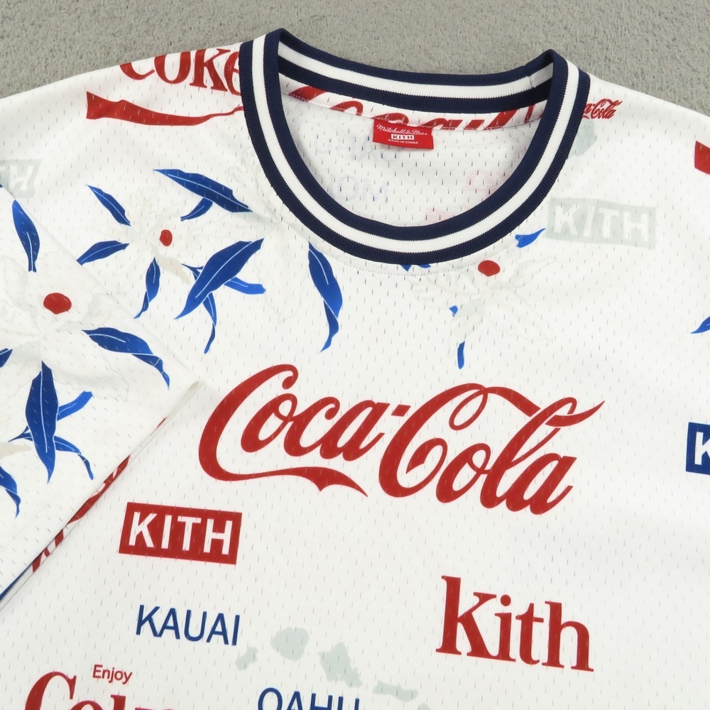 KITH Coca Cola Jersey Mens XXL White Mitchell Ness Hawaii Graphic Mesh Shirt